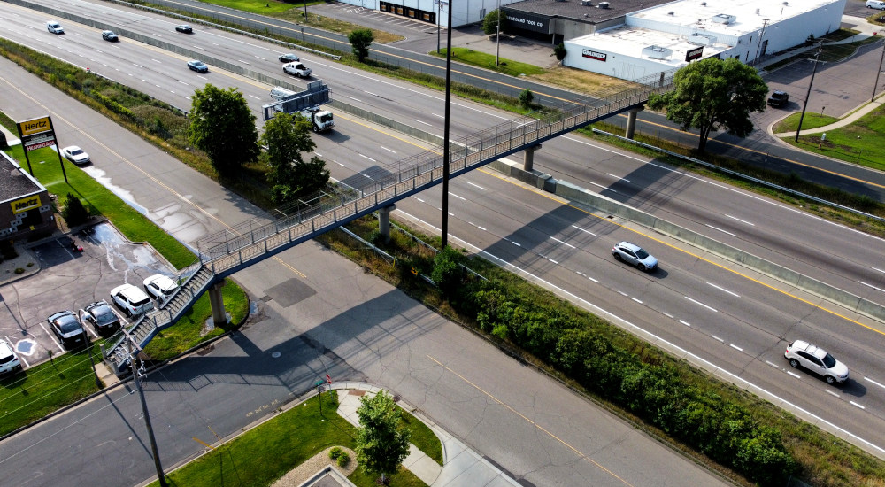 Aerial photo of the Bloomfield Bridge #9078 over I-494 looking southeast.